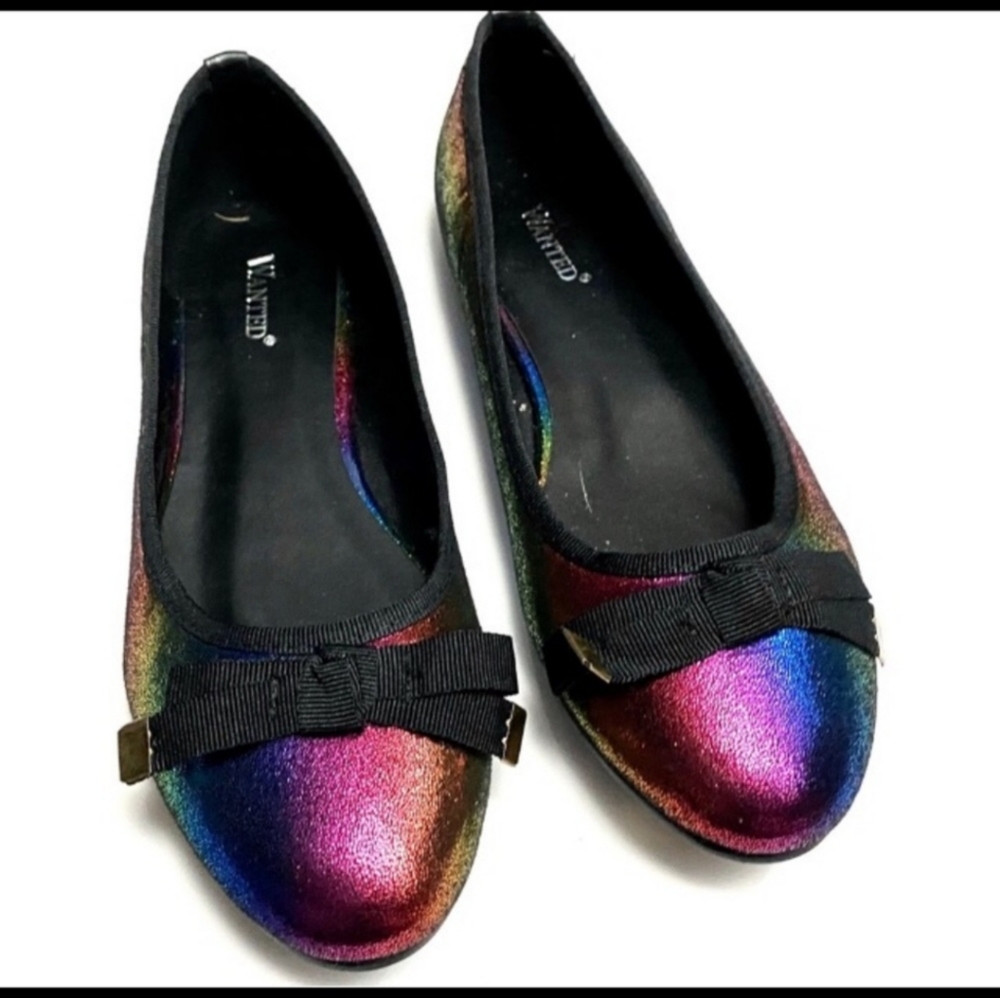 Dolls kill rainbow flats 7.5 corporate goth rave iridescent holographic shoes